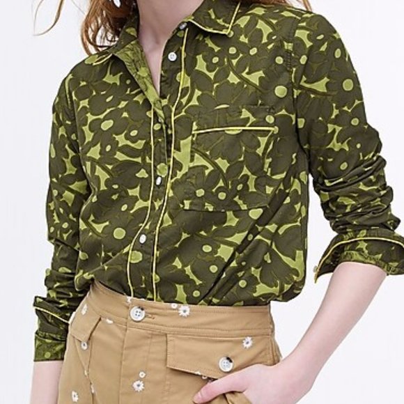 J. Crew Tops J Crew Floral Camo Button Up Shirt Green Retro